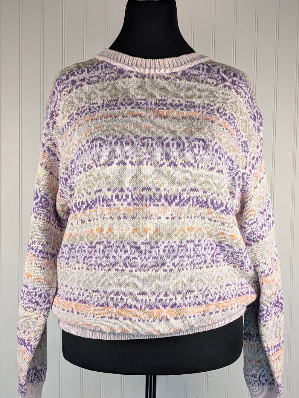 Vintage United Colors of Benetton Fair Isle Knit Sweater Pastel  L